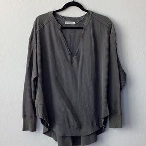 Free People Gray Ribbed Top